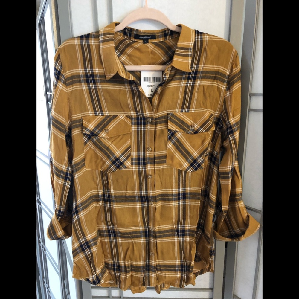 NWT Mustard Plaid Top